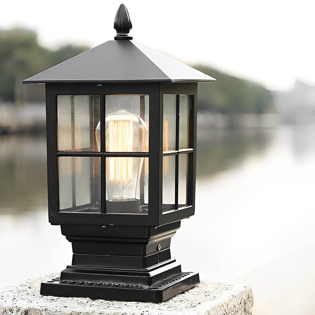 LED Solar Pillar Lights - Waterproof Black Square Design for Outdoor Garden & Patio Lighting