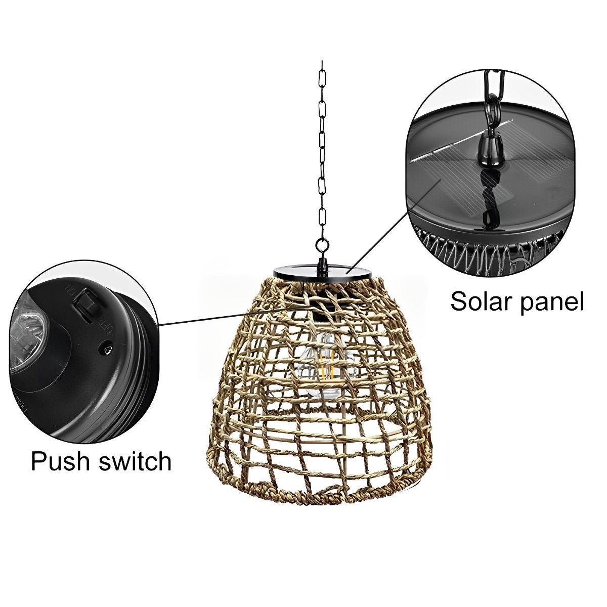Waterproof Solar Rattan Lantern Pendant Lights for Outdoor Garden & Patio Decor