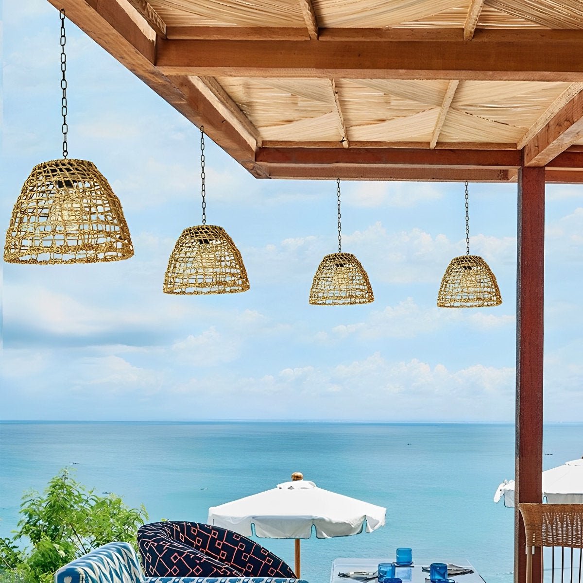 Waterproof Solar Rattan Lantern Pendant Lights for Outdoor Garden & Patio Decor