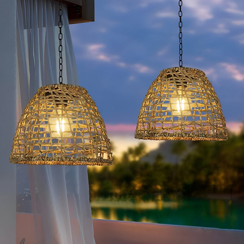 Waterproof Solar Rattan Lantern Pendant Lights for Outdoor Garden & Patio Decor