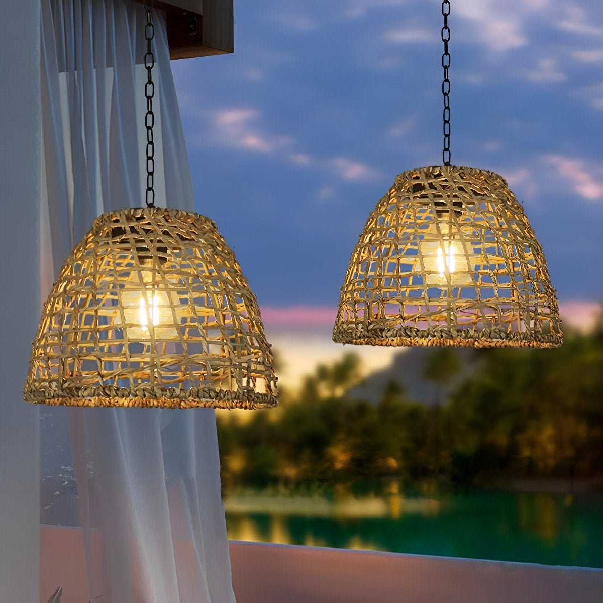 Waterproof Solar Rattan Lantern Pendant Lights for Outdoor Garden & Patio Decor