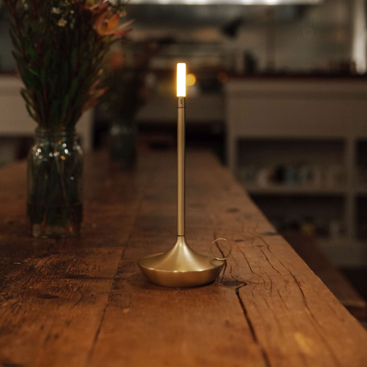 Gray Portable LED Table Lamp with Adjustable Brightness for Indoor and Outdoor Use