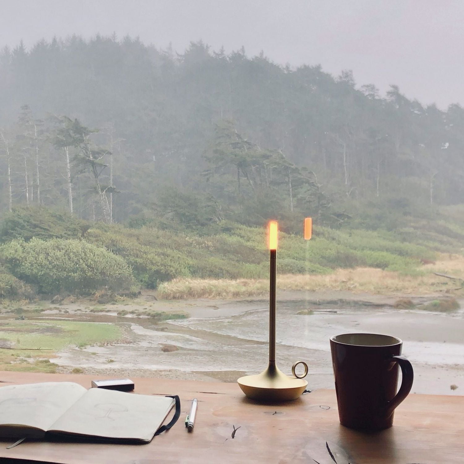 Gray Portable LED Table Lamp with Adjustable Brightness for Indoor and Outdoor Use