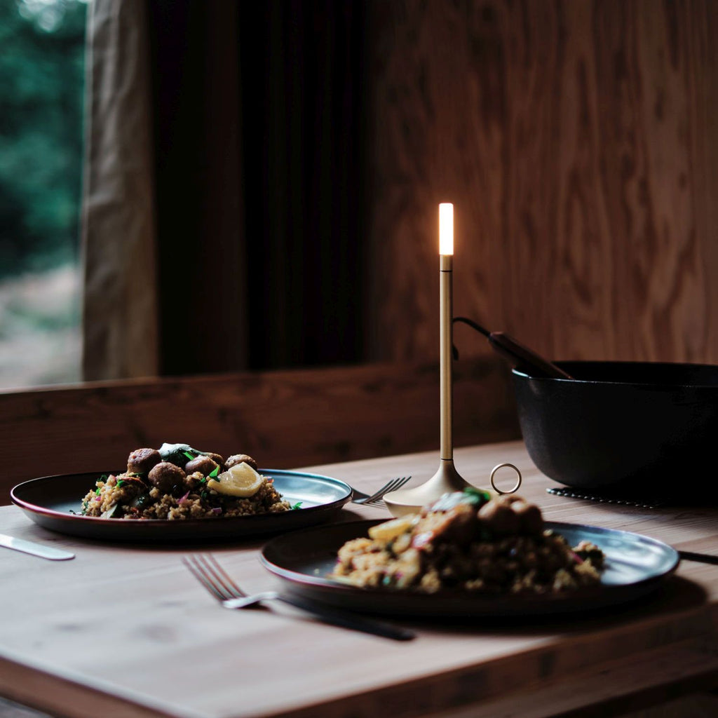 Gray Portable LED Table Lamp with Adjustable Brightness for Indoor and Outdoor Use