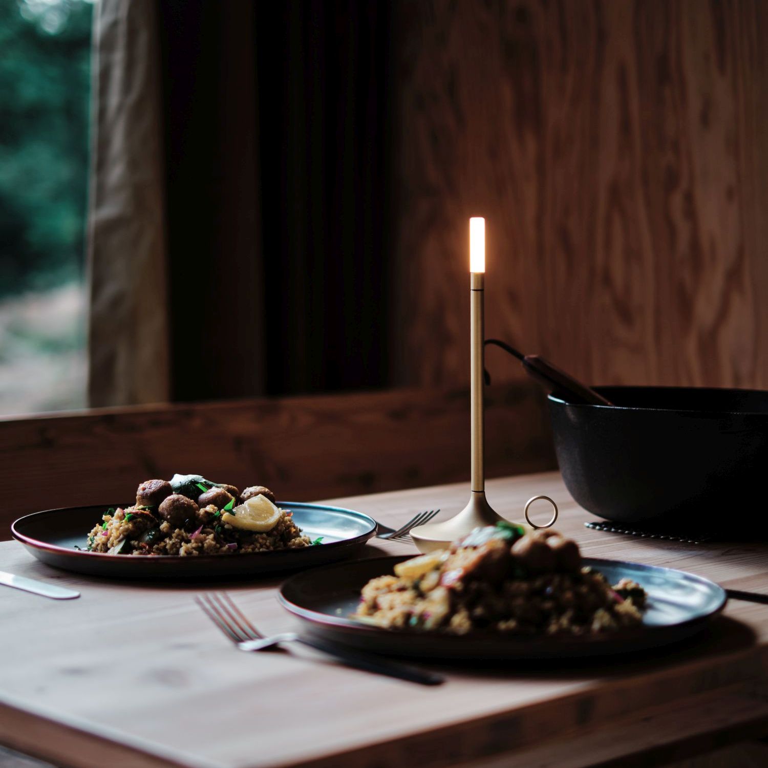 Gray Portable LED Table Lamp with Adjustable Brightness for Indoor and Outdoor Use