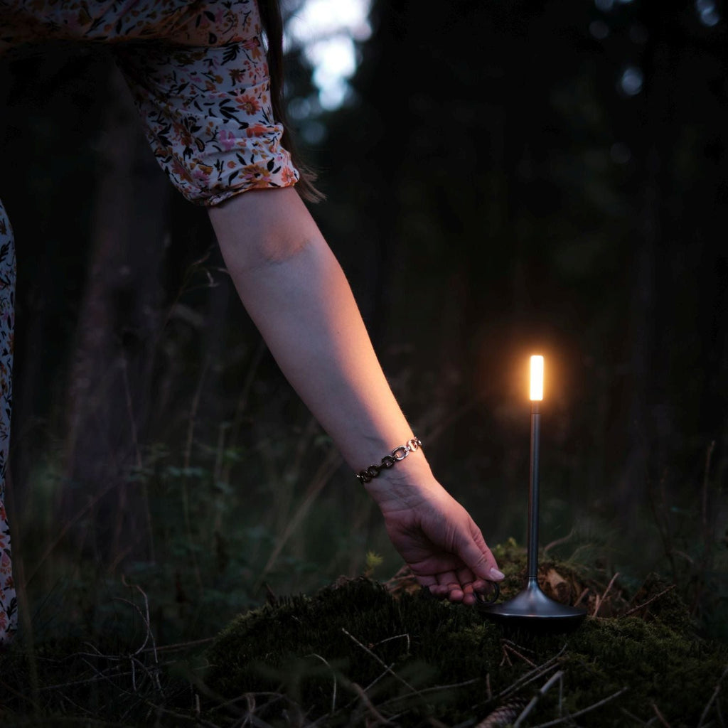 Gray Portable LED Table Lamp with Adjustable Brightness for Indoor and Outdoor Use