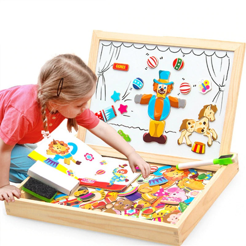 100+PCS Wooden Magnetic Puzzle Figures