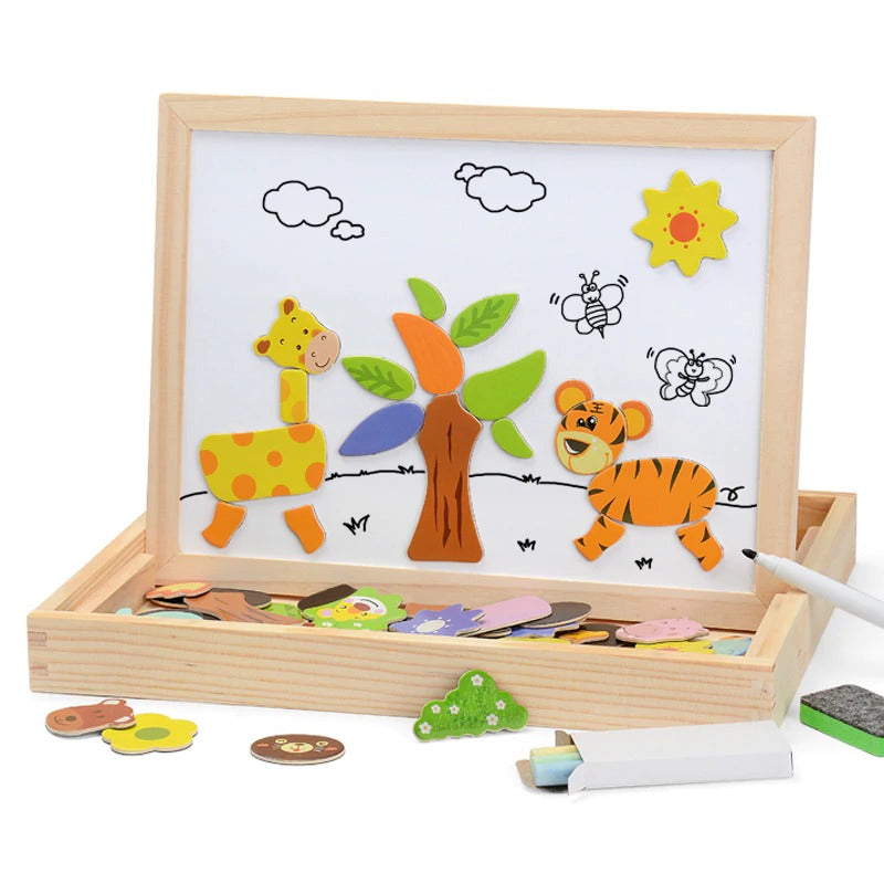 100+PCS Wooden Magnetic Puzzle Figures