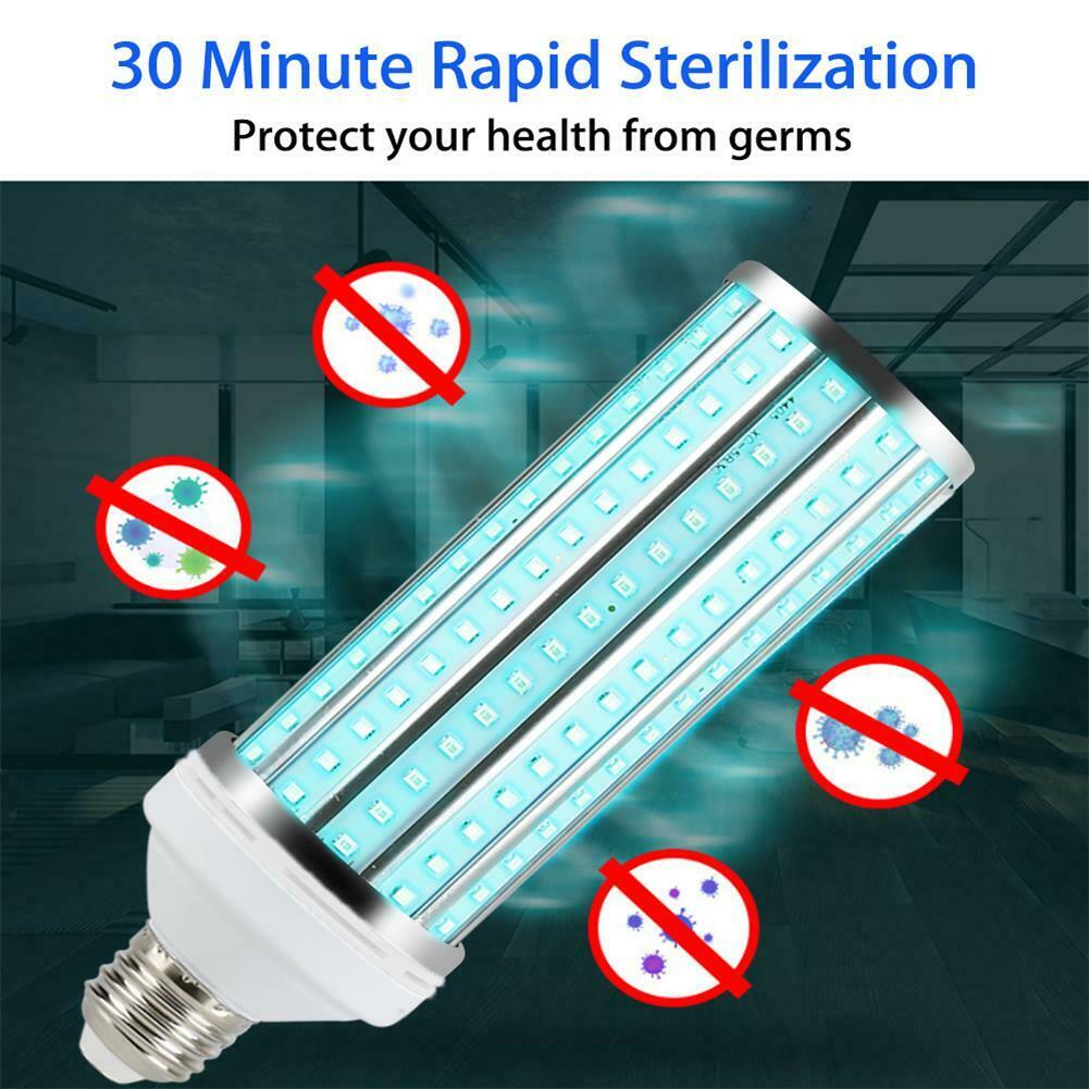 60W UV Germicidal Corn Lamp LED UVC Bulb E27 Ozone Disinfection Light W/ Remote