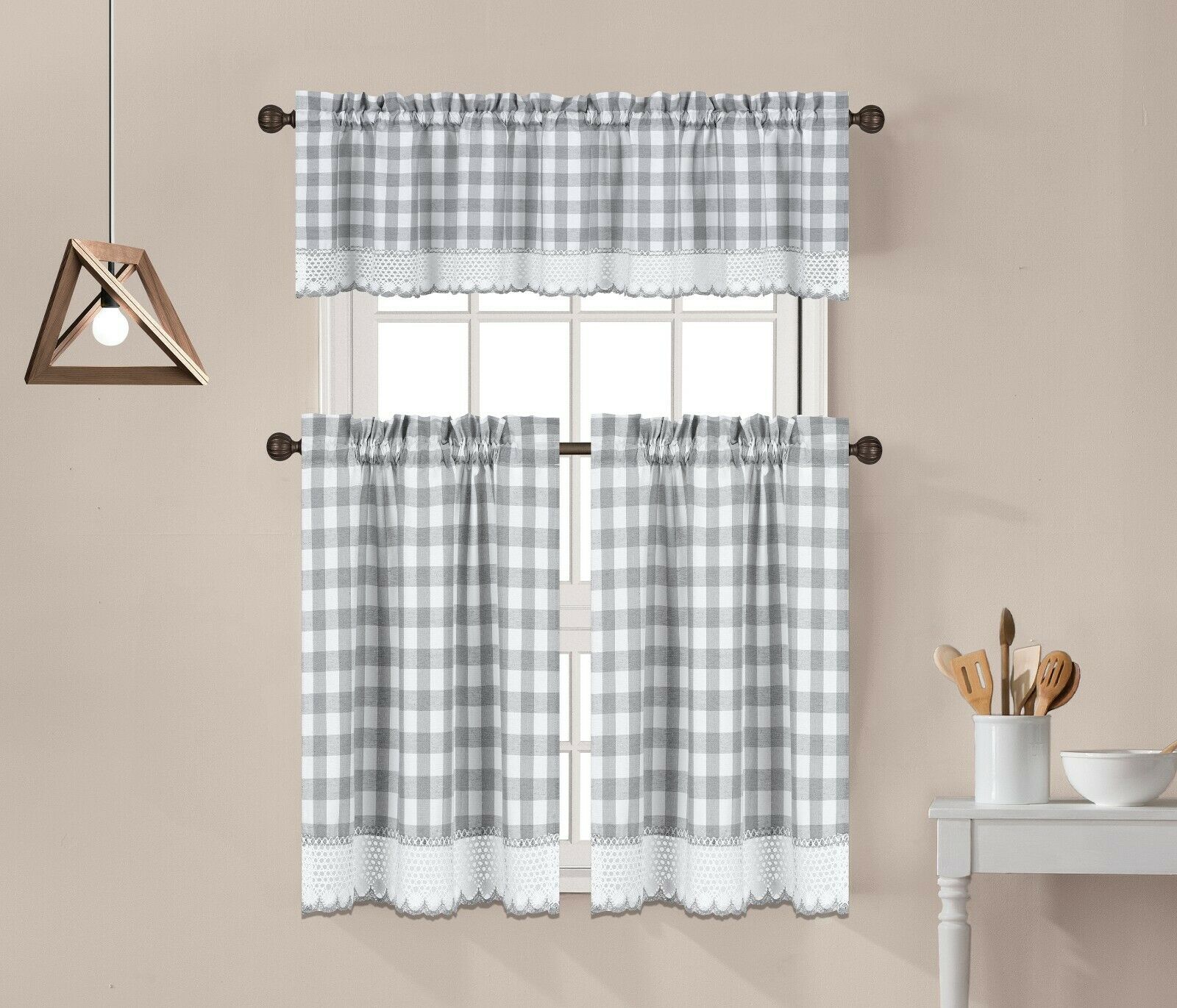 3 Piece Buffalo Plaid Courtains