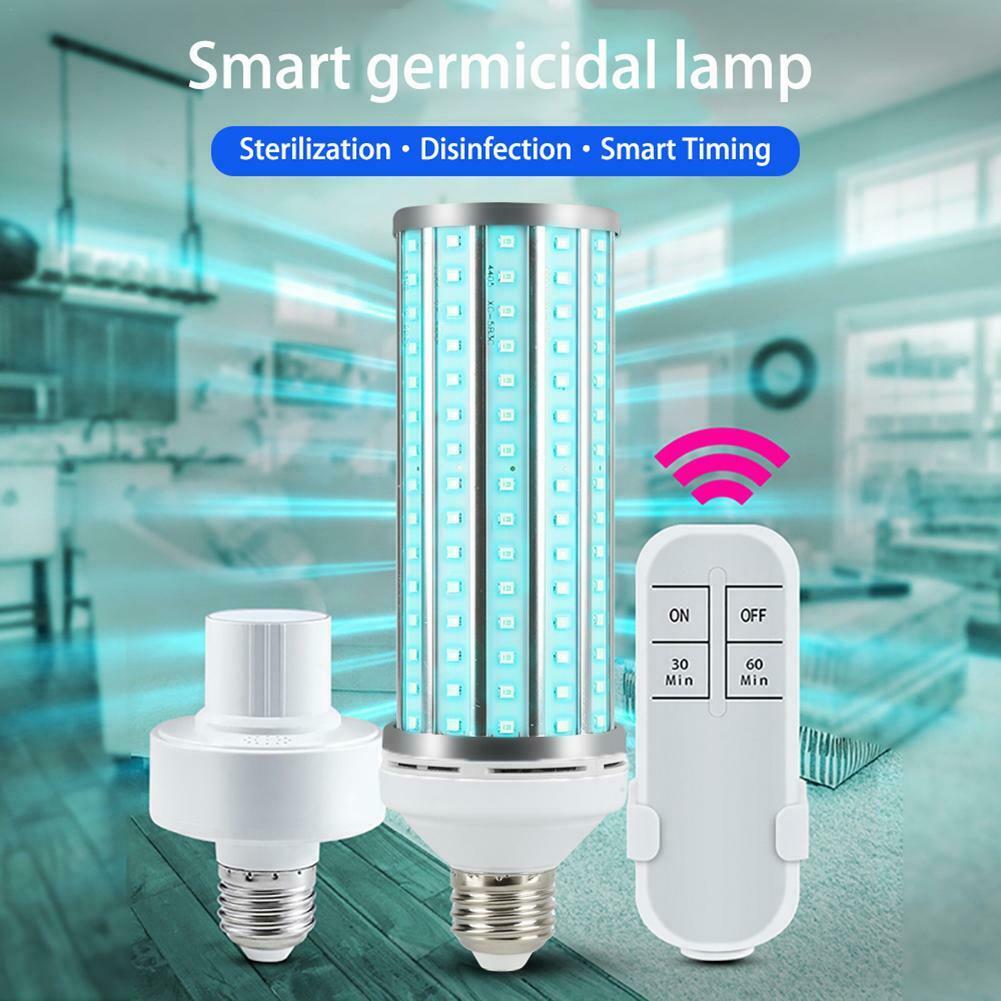 60W UV Germicidal Corn Lamp LED UVC Bulb E27 Ozone Disinfection Light W/ Remote
