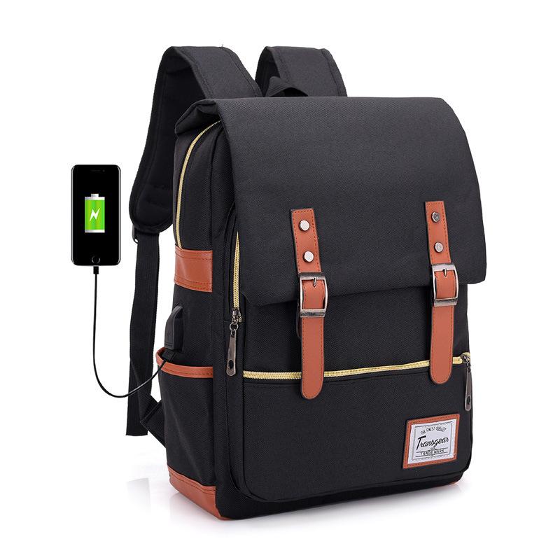 Vintage Laptop Backpack College School Bag with USB Port