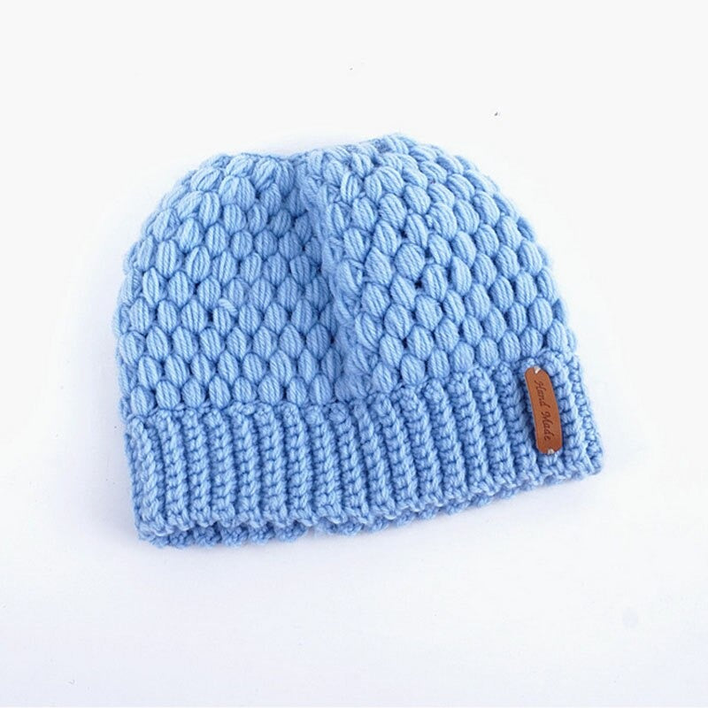 Ponytail Beanie Messy Bun Beanie Winter Hat With Hole For Ponytail