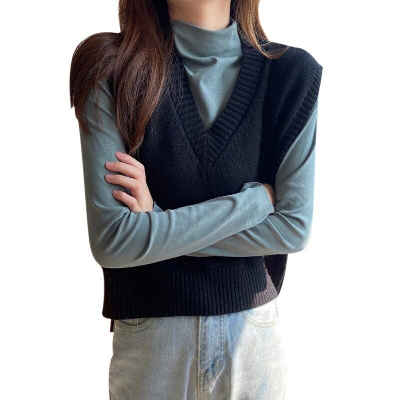 V-Neck Knit Vest One Size Sweater Vest