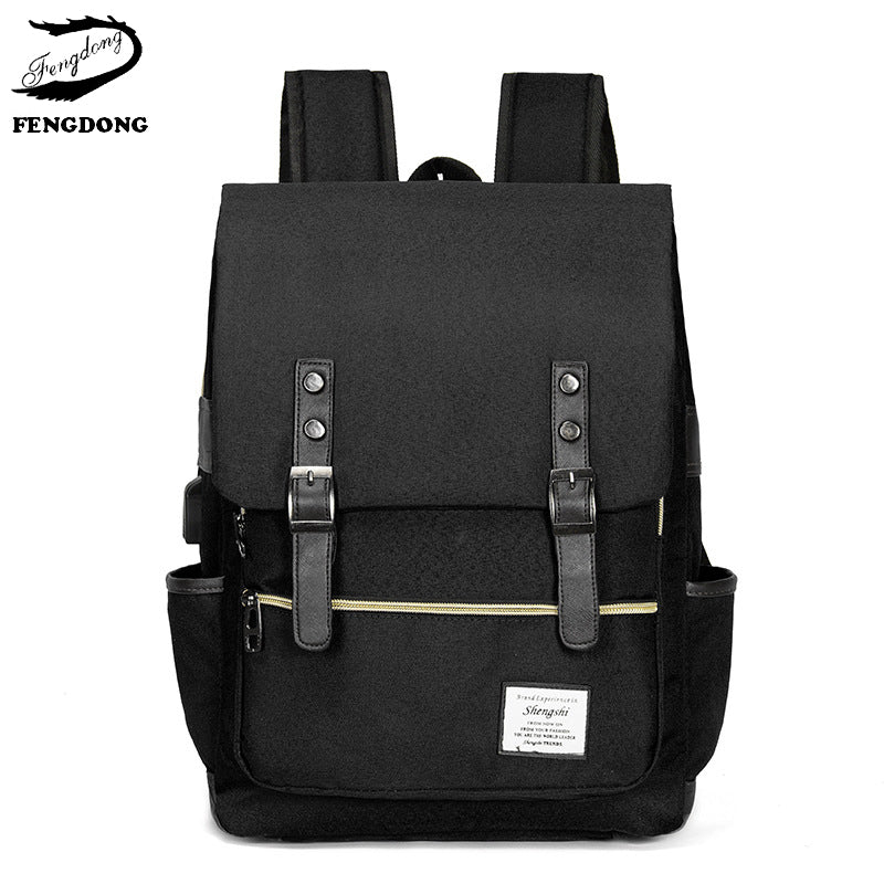 Vintage Laptop Backpack College School Bag with USB Port