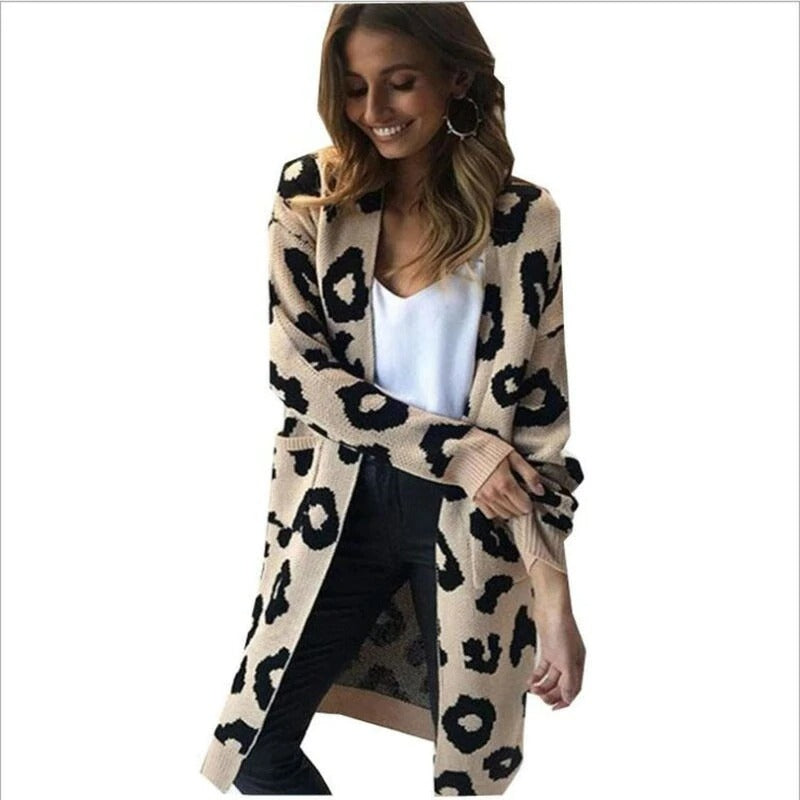 Casual Leopar Cardigan Leopar Priint Knit Jacket