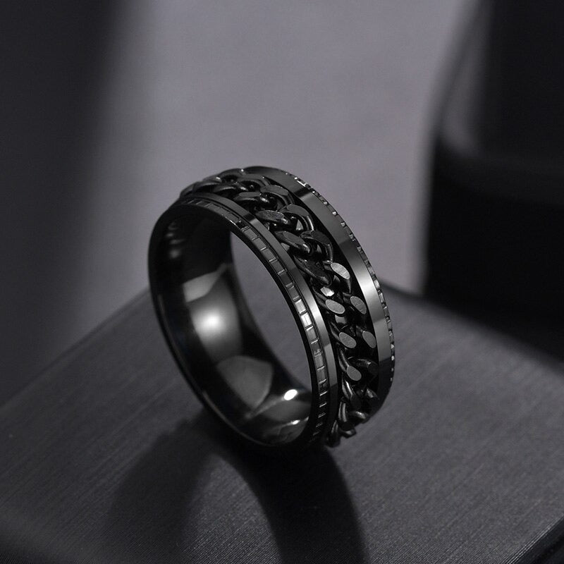 Black Tungsten Comfort Fit Wedding Band with Brush Center Bright Bevels and Deep Blue inside color - 8mm