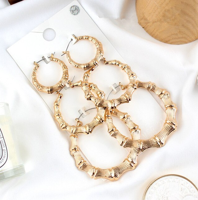 Silver/Gold Bamboo Earrings Big Circle For Women Bamboo Hoops Earrings Hip Hop Celebrity