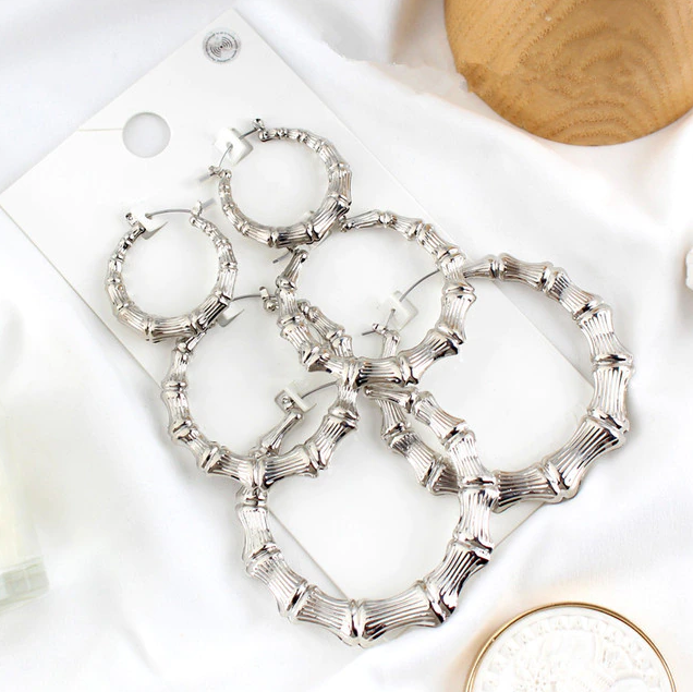 Silver/Gold Bamboo Earrings Big Circle For Women Bamboo Hoops Earrings Hip Hop Celebrity