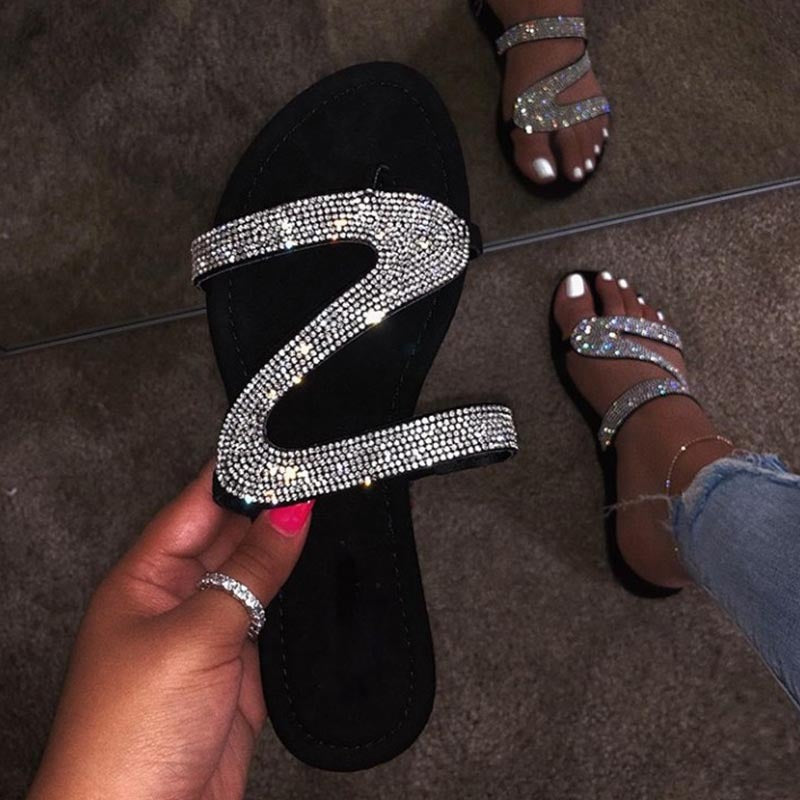 rhinestone flat sandals for women