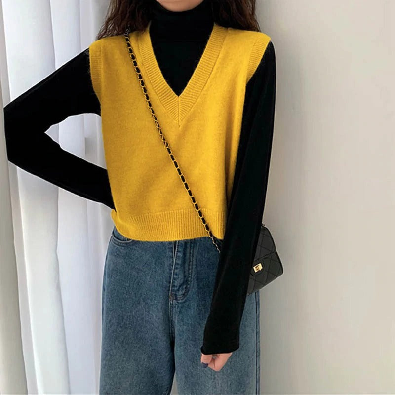 V-Neck Knit Vest One Size Sweater Vest