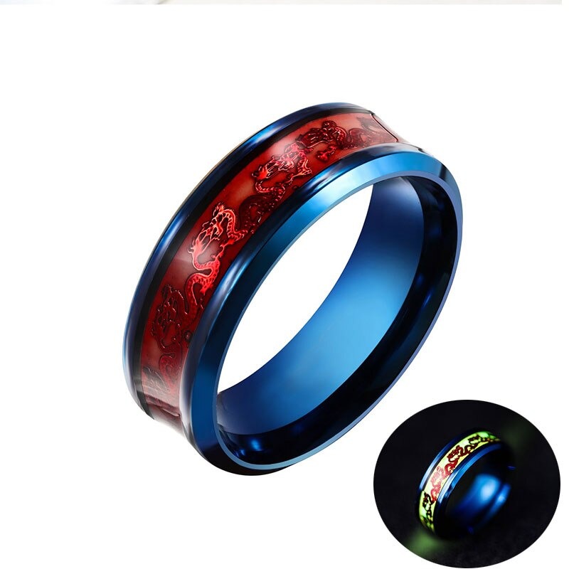 Black Tungsten Carbide Dragon Blue Inlay with Cubic Zirconia Wedding Band Mens Dragon Ring