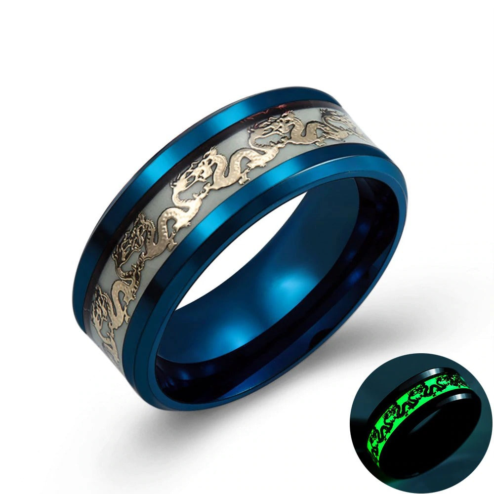 Black Tungsten Carbide Dragon Blue Inlay with Cubic Zirconia Wedding Band Mens Dragon Ring