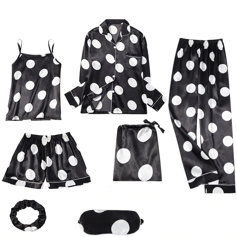 Women 7 Pieces Pajamas Sets Faux Silk Pajama Sets For Women