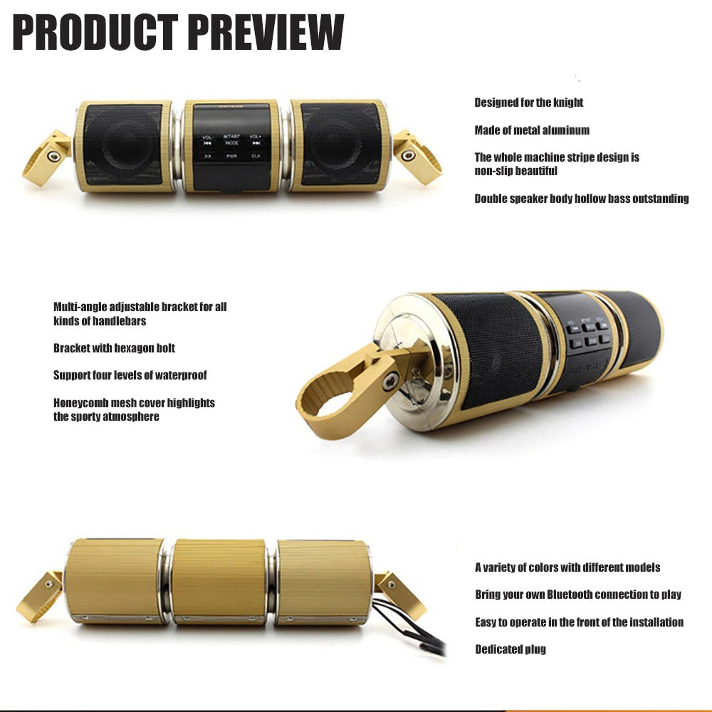 Bluetooth Motorcycle Handlebar Speakers Stereo Sound System