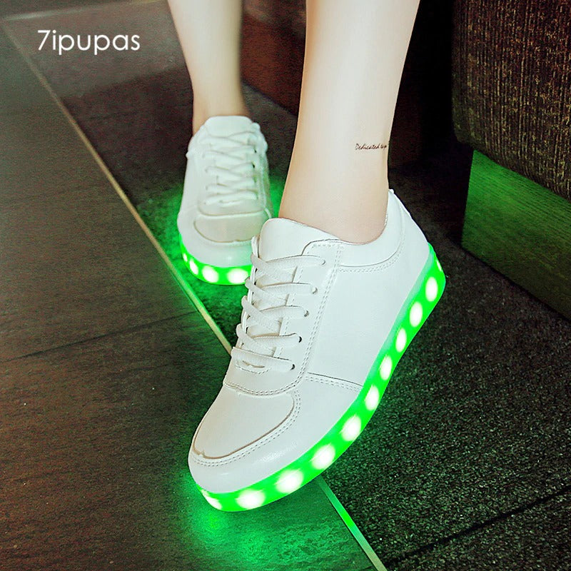 LED Shoes Mens White Low Top Remote Light Shoes
