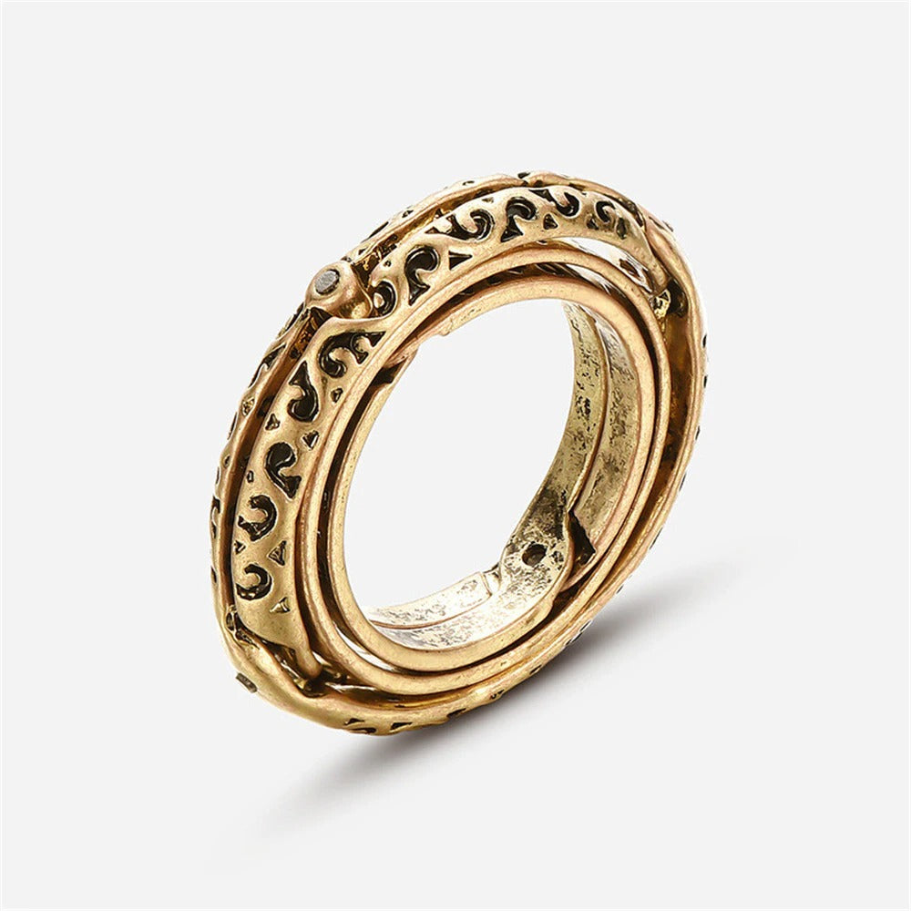 Astronomical Sterling Silver Vintage Armillary Sphere Foldable Zodiac Ring, 7 / Vintage Silver