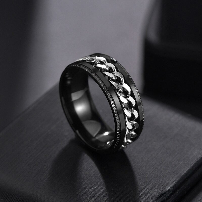 Black Ceramic Polished Beveled Edges Men's Wedding Band with Bubinga Wood Inlay - 8mm