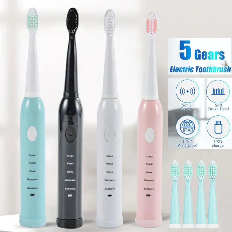 Rechargeable Sonic Electric Toothbrush with Replacement Heads