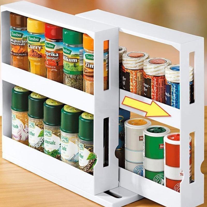 1Set Multifunction Rotating Jars Spice Rack Cabinet
