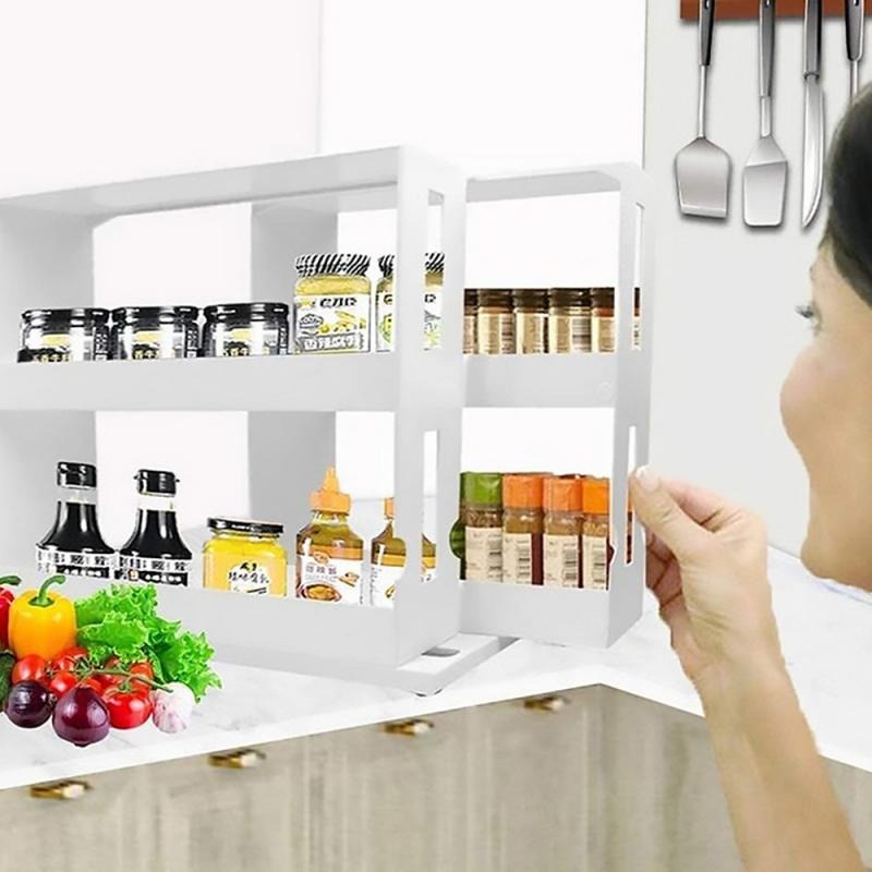 1Set Multifunction Rotating Jars Spice Rack Cabinet