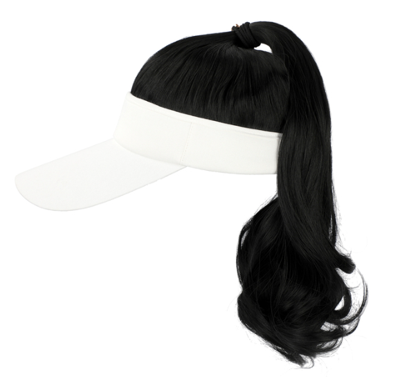 Ponytail Wavy Hairy Cap Wig Hats with Visor Hair Hat for Women Synthetic Curly Wig
