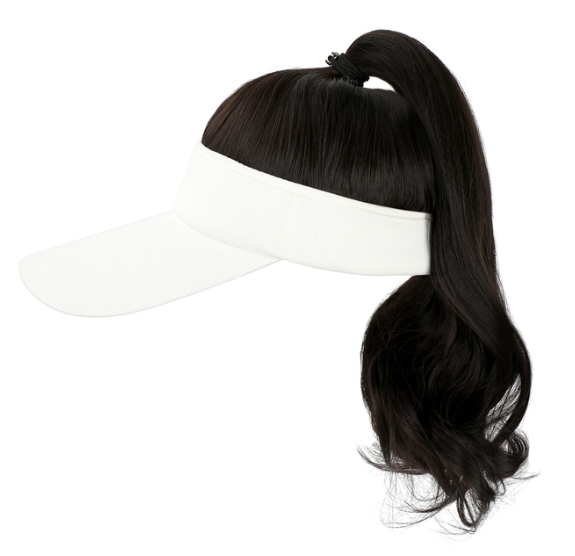 Ponytail Wavy Hairy Cap Wig Hats with Visor Hair Hat for Women Synthetic Curly Wig