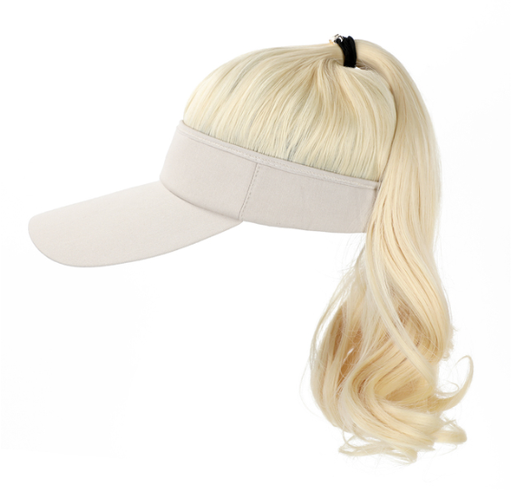 Ponytail Wavy Hairy Cap Wig Hats with Visor Hair Hat for Women Synthetic Curly Wig